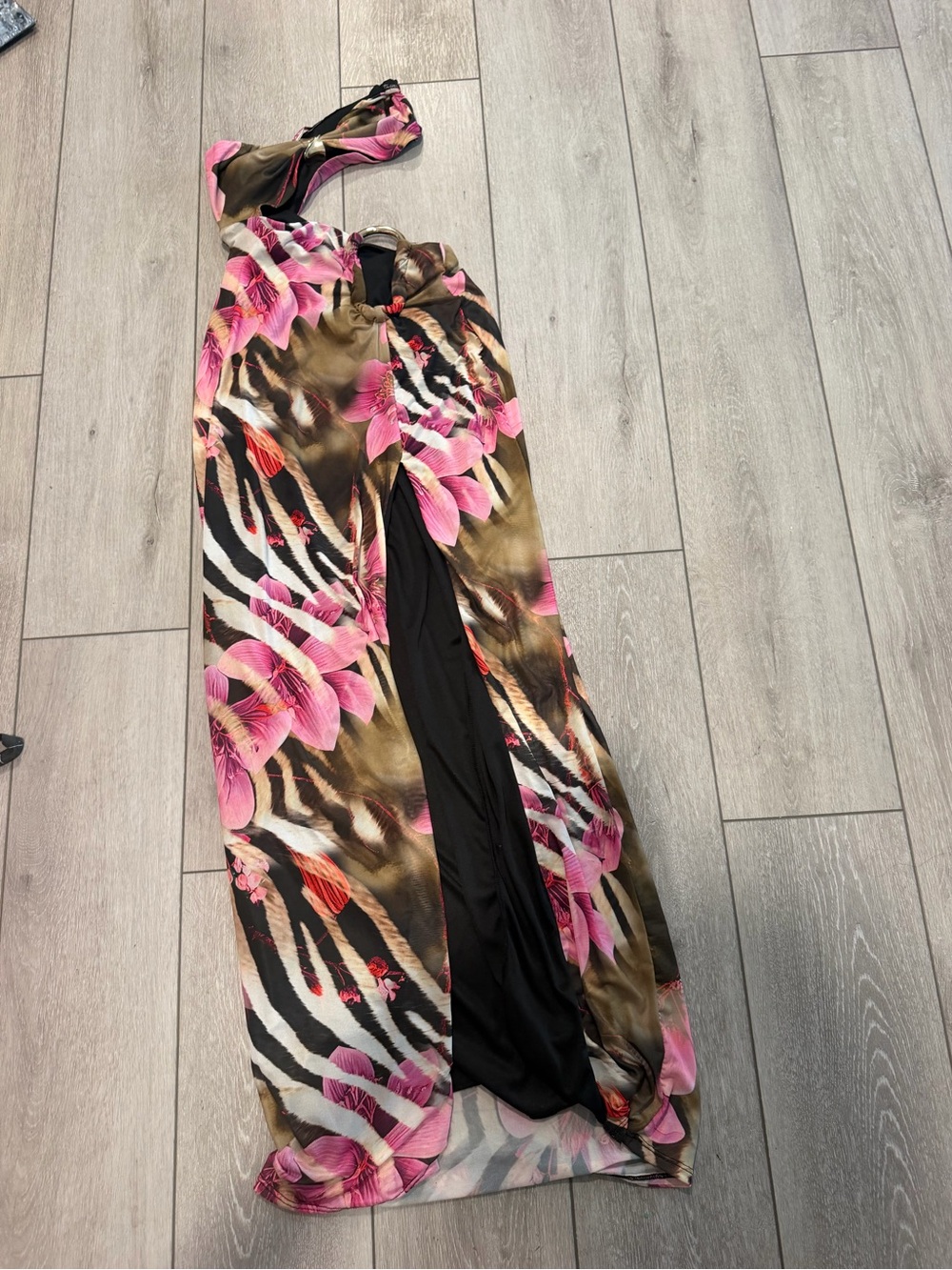 Women's Pink Floral Zebra Print Maxi cut out dress